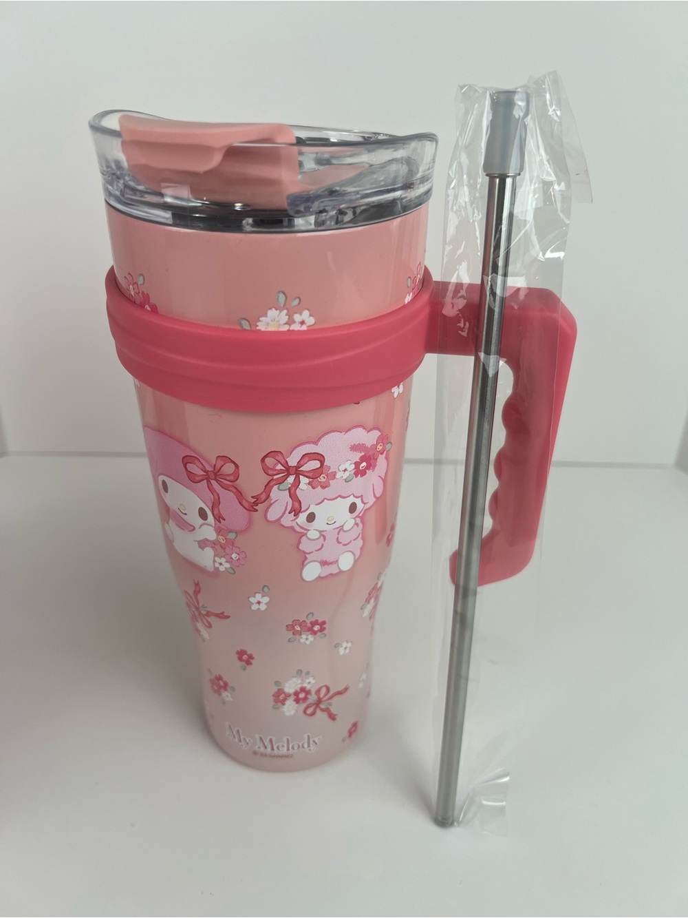 Sanrio My Melody Travel Mug Tumbler Pink Floral w/ Straw NEW in Box